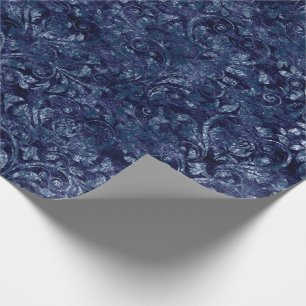 Papier Cadeau Royal Damask broyé Velvetc Emerald Blue Navy