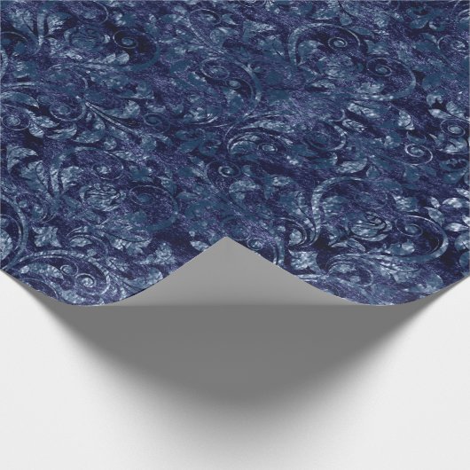 Papier Cadeau Royal Damask broyé Velvetc Emerald Blue Navy (Coin)
