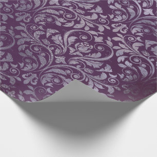 Papier Cadeau Royal Damask Distress Plum violet Plum Floral Gris