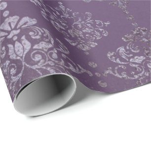 Papier Cadeau Royal Damask Distressed Plum violet Plum gris flor