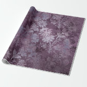 Papier Cadeau Royal Damask Distressed Plum violet Plum gris flor (Déroulé)