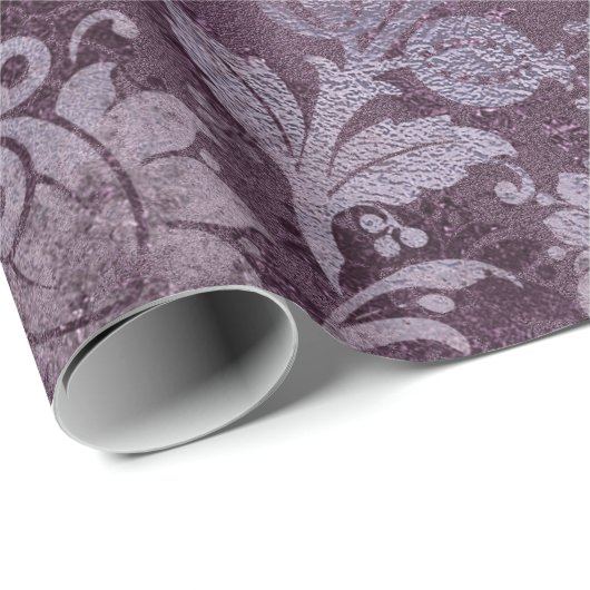 Papier Cadeau Royal Damask Distressed Plum violet Plum gris flor (Coin rond)