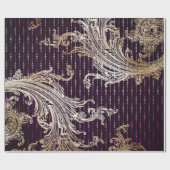 Papier Cadeau Royal Damask Floral Drops Purple Faux Gold (Plat)