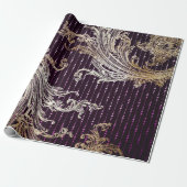 Papier Cadeau Royal Damask Floral Drops Purple Faux Gold (Déroulé)