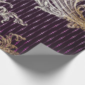 Papier Cadeau Royal Damask Floral Drops Purple Faux Gold (Coin)