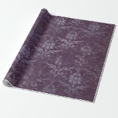 Papier Cadeau Royal Damask Grunge Purple Plum Floral Gris Bleu (Déroulé)