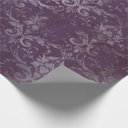 Papier Cadeau Royal Damask Grunge Purple Plum Floral Gris Bleu (Coin)