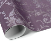 Papier Cadeau Royal Damask Grunge Purple Plum Floral Gris Bleu (Coin rond)