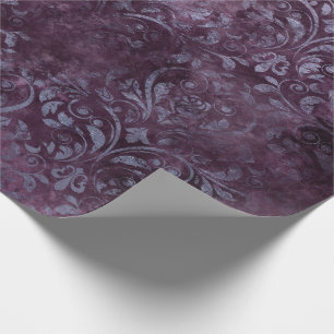 Papier Cadeau Royal Damask Grunge Purple Plum Floral Gris Bleu
