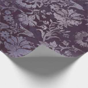 Papier Cadeau Royal Damask Grunge Purple Plum Floral Gris Bleu