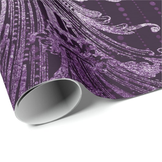 Papier Cadeau Royal Damask Métallurgique Purple Floral Drops Amé (Coin rond)