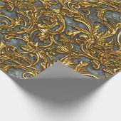 Papier Cadeau Royal Gold et Cyan Ornate Celtic Damask (Coin)