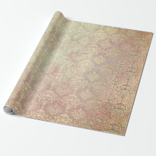 Papier Cadeau Royal Golden Copper Rose Métallo Damask Princesse