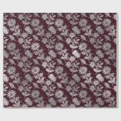 Papier Cadeau Royal Maroon Bourgogne Floral Roses d'argent brill (Plat)
