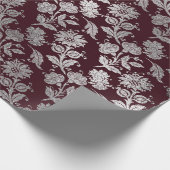 Papier Cadeau Royal Maroon Bourgogne Floral Roses d'argent brill (Coin)