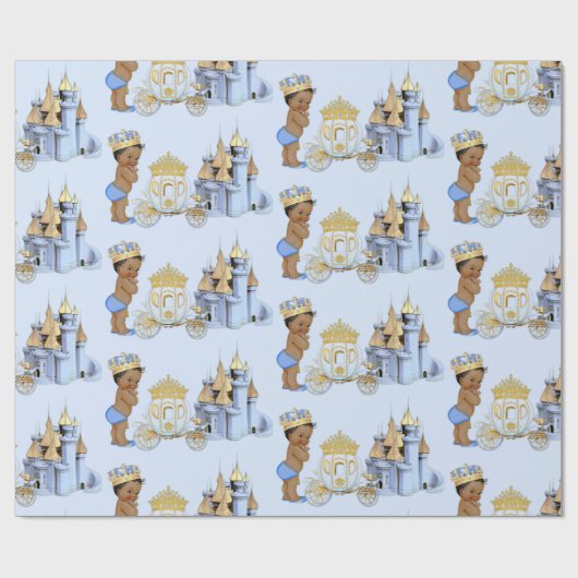 Papier Cadeau Royal Prince Castle Carriage Blue Gold Boy (Plat)