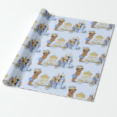 Papier Cadeau Royal Prince Castle Carriage Blue Gold Boy (Déroulé)