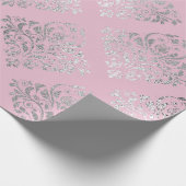 Papier Cadeau Royal Princess Pink Silver Damask brillant (Coin)