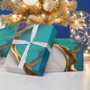 Papier Cadeau Royal Sarcelle & Améthyste Marbre avec Veines d'Or