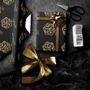 Papier Cadeau RPG Crit AF Dés de rôleur de table rétro en or