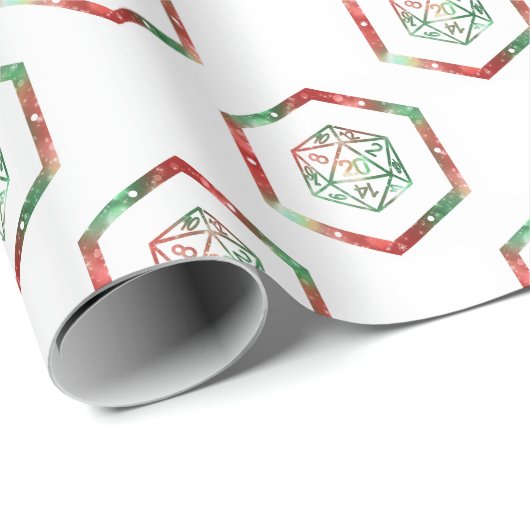Papier Cadeau RPG Dice | Red and Green Tabletop PnP Role Player (Coin rond)