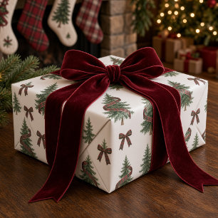 Papier Cadeau Ruban à carreaux vintage Sapin de Noël Nœud bordea