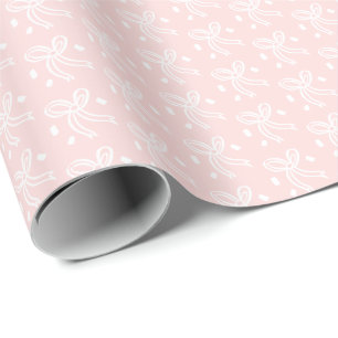 Papier Cadeau Ruban à nœud gribouillé NOËL Fêtes Rose Blanc