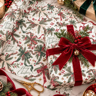 Papier Cadeau Ruban Coquette Noël et Tartan Evergreen