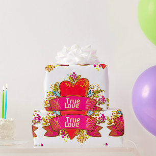 Papier Cadeau Ruban de cœur d'amour véritable avec éléments flor