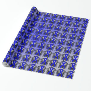 Papier Cadeau Ruban de sensibilisation bleu avec ailes