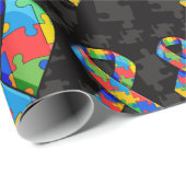 Papier Cadeau Ruban du puzzle de l'autisme (Coin rond)