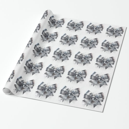 Papier Cadeau Ruban métallique argenté avec faux scintillements (Déroulé)