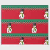 Papier Cadeau Ruban Motif Snowman Red & Green Chevron (Plat)