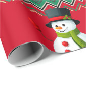 Papier Cadeau Ruban Motif Snowman Red & Green Chevron (Coin rond)