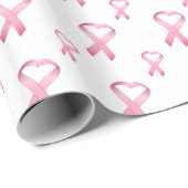 Papier Cadeau Ruban rose 2 de Cancer de coeur (Coin rond)
