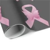Papier Cadeau Ruban rose de conscience (Coin rond)