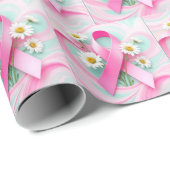 Papier Cadeau Ruban rose et marguerites Sensibilisation au cance (Coin rond)