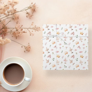 Papier Cadeau Ruban rose fantaisiste et ballerine à l'aquarelle 