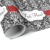 Papier Cadeau Ruban rouge Chic noir/blanc damassé (Coin rond)
