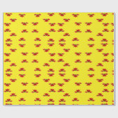 Papier Cadeau Ruban rouge de Noël jaune (Plat)