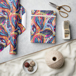 Papier Cadeau Ruban torride et Motif Abstrait floral