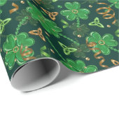 Papier Cadeau Ruban Trèfle d'Or de la Saint-Patrick Chanceux Sha (Coin rond)