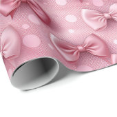 Papier Cadeau Rubans à nœuds coquettes roses élégants et fantais (Coin rond)