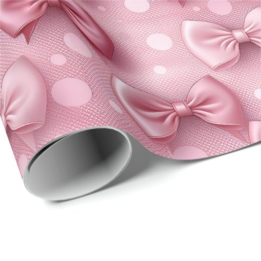 Papier Cadeau Rubans à nœuds coquettes roses élégants et fantais (Coin rond)