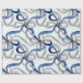 Papier Cadeau Rubans Abstraits Bleus et Argentés (Plat)