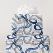 Papier Cadeau Rubans Abstraits Bleus et Argentés