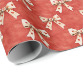 Papier Cadeau Rubans Crème Cœurs Rouges Saint-Valentin (Coin rond)