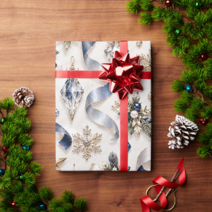 Papier Cadeau Rubans de dentelle de saphir bleu d'hiver