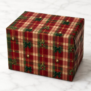 Papier Cadeau Rubans de Noël à carreaux classiques rouges et ver