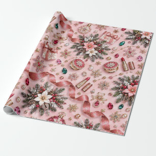 Papier Cadeau Rubans de Noël en dentelle rose burgundy